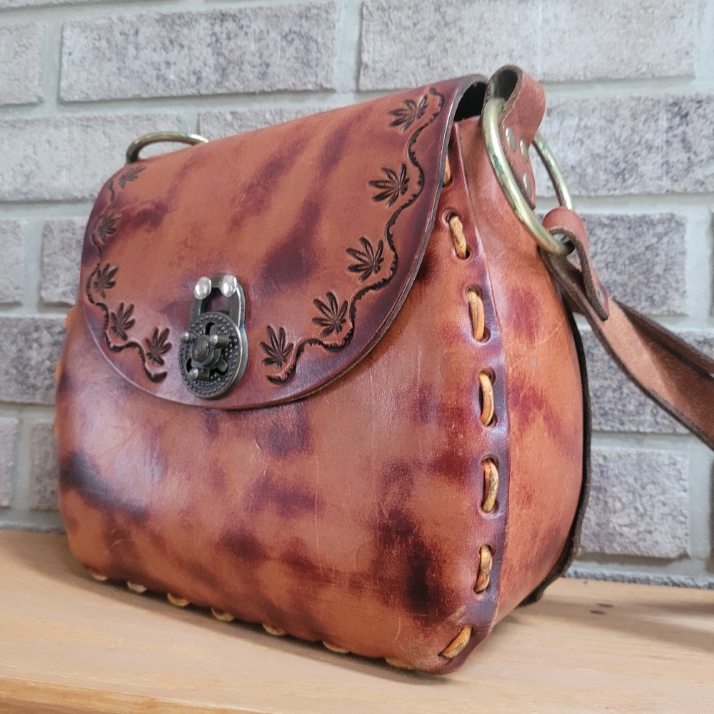 Stunning Artisan Shoulder Tooled Full Grain Genuine Leather Bag